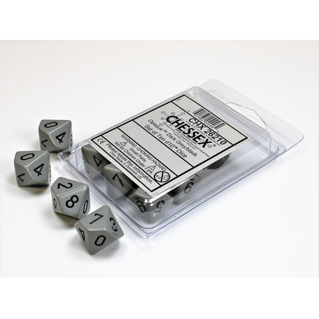 CHX 26210 Opaque Dark Grey/black Set of Ten d10s - Gaming Accessory