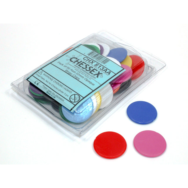 CHX 813AA Pack of 50 Asst 22mm Opaque Bingo Chips - Gaming Accessory