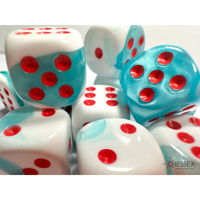 CHX 26644R Limited Edition Gemini Teal-White/red 16mm d6 Dice Block (12 dice)