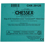 CHX 29126 Bag of 50 Assorted Loose Translucent 16mm w/pips d6 Dice