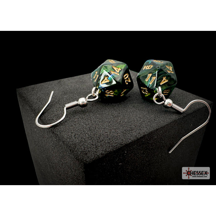 CHX 54204 Hook Earrings Scarab Jade Mini-Poly d20 Pair