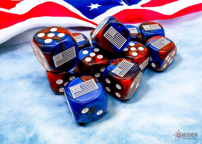 CHX 29065 United States War Dice Gemini Blue-Red/white 16mm d6 Dice Block (12