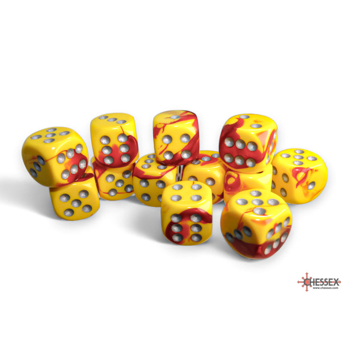 CHX 26650 Gemini Red-Yellow/silver 16mm d6 Dice Block (12 dice)