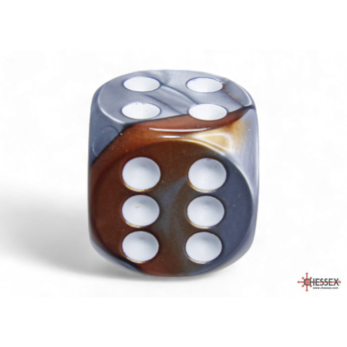 CHX 26624 Gemini Copper-Steel/white 16mm d6 Dice Block (12 dice)