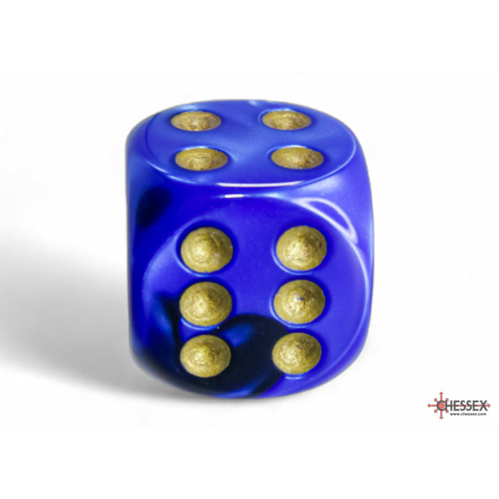 CHX 26635 Gemini Black-Blue/gold 16mm d6 Dice Block (12 dice)