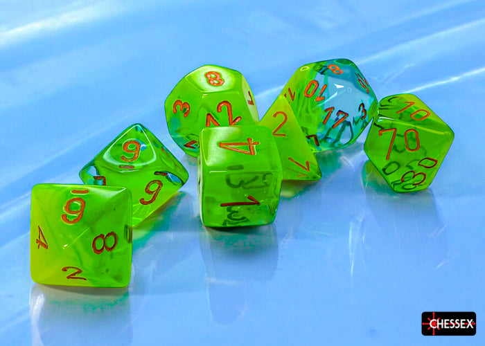 CHX 26470 Gemini Plasma Green-Teal/orange Luminary Polyhedral 7-Dice Set
