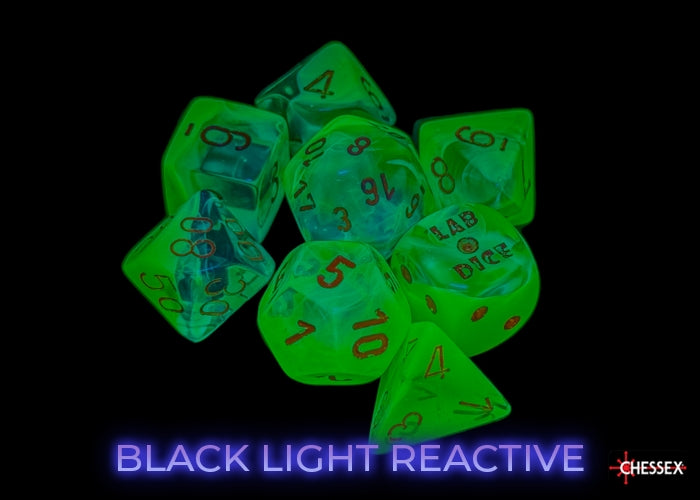 CHX 26470 Gemini Plasma Green-Teal/orange Luminary Polyhedral 7-Dice Set