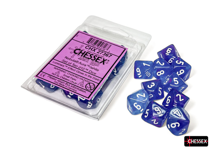 CHX 27367 Nebula Aura/white Luminary Set of Ten d10s - Gaming Accessory