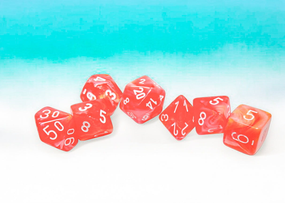 CHX 27553 Festive Dahlia/white Luminary Polyhedral 7-Dice Set