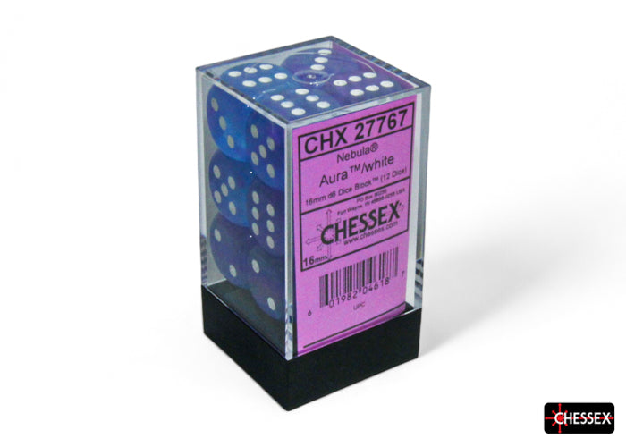 CHX 27767 Nebula Aura/white Luminary 16mm d6 Dice Block (12 dice)