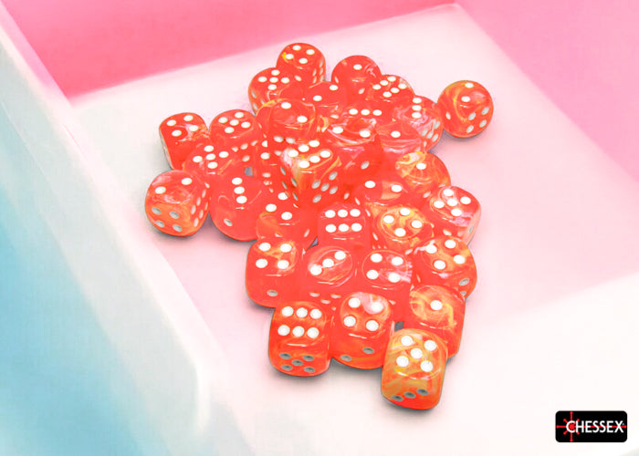 CHX 27953 Festive Dahlia/white Luminary 12mm d6 Dice Block (36 dice)
