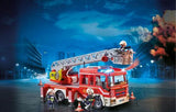 Playmobil Fire Ladder Unit with extendable ladder, working lights, sounds, and space for four figures, ages 6+.