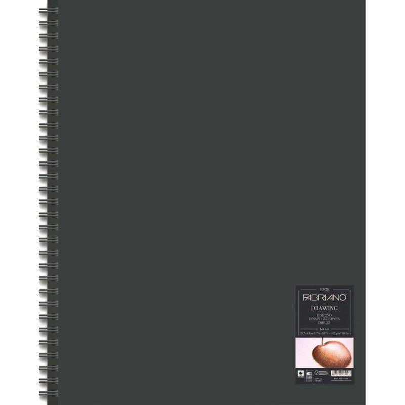 Fabriano drawing book A5 with 160gsm acid-free paper, spiral binding, and durable black cover for versatile media use.