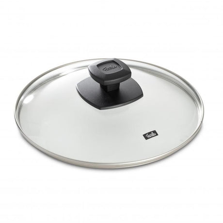 Tempered glass lid for 20cm pans with ergonomic handle, stainless-steel rim, and durable design for optimal cooking.