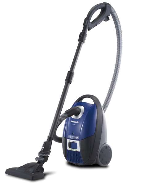 Panasonic Eco Max Vacuum Cleaner in blue, featuring powerful suction, lightweight design, and versatile cleaning attachments.