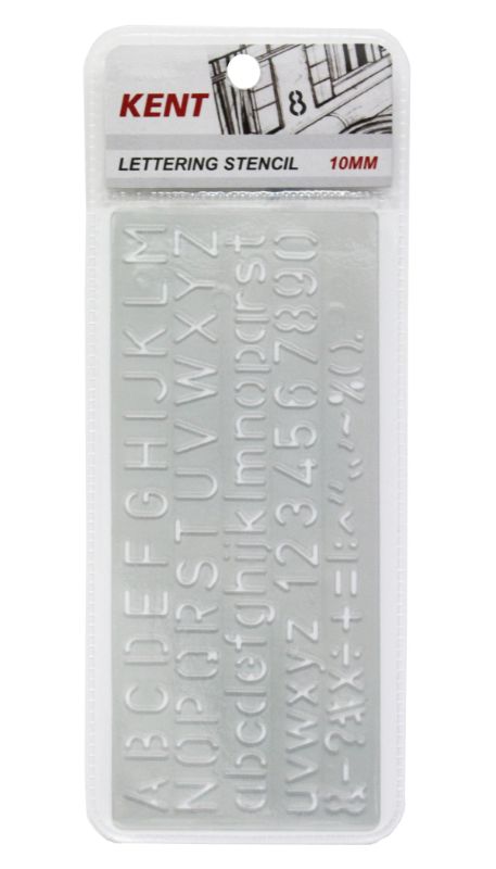Kent Lettering Stencil 50mm, a flexible plastic tool for precise lettering, featuring elegant letters and numbers for various projects.