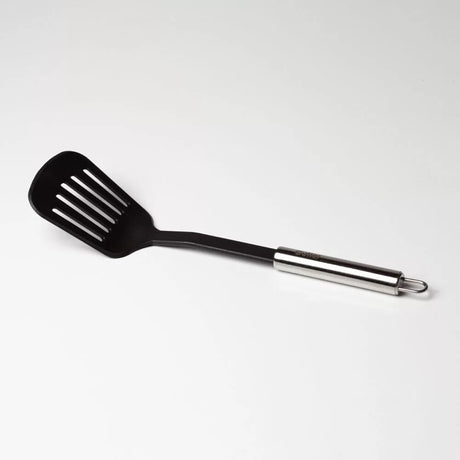 Slotted non-stick turner for effortless cooking, featuring ergonomic design and grease-draining slots for healthy serving.