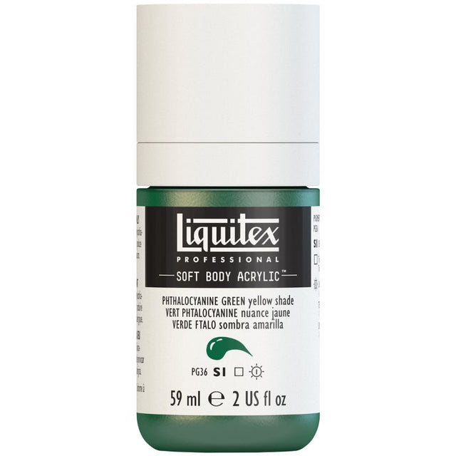 Liquitex Professional Soft Body Acrylic Paint in Phthalocyanine Green, 59ml, featuring vibrant color and versatile application.