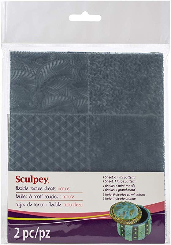 Sculpey Texture Sheet Nature set with intricate patterns like wood grain and floral designs for polymer clay crafting.