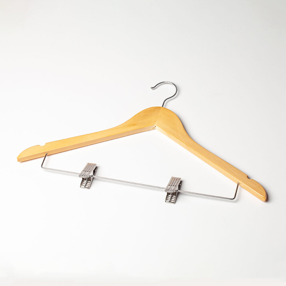 Coat Hanger with Skirt Clips - Wooden (Single)