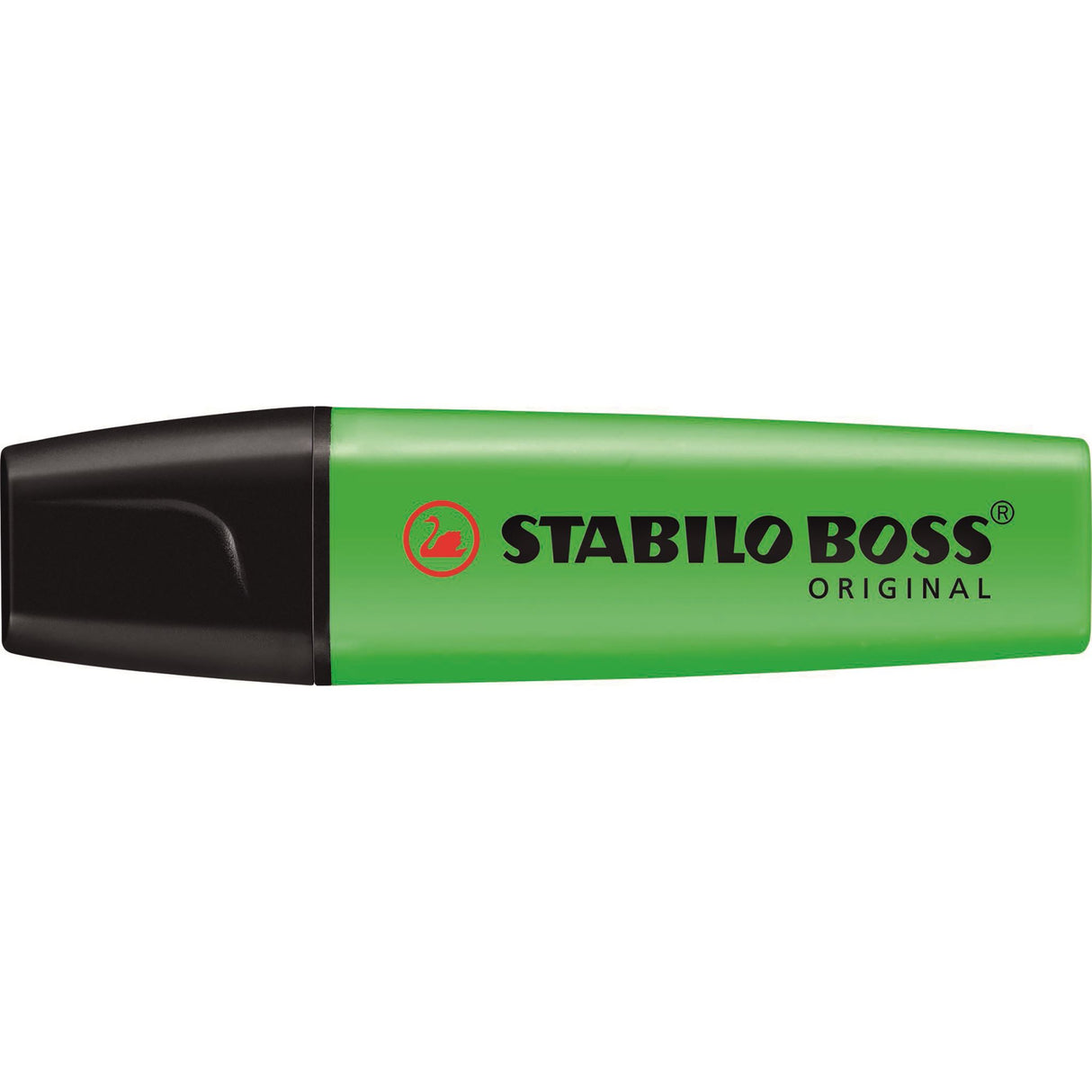 Stabilo Boss Highlighter Green Box with 10 vibrant highlighters, featuring chisel tips for versatile highlighting and 4-hour cap-off time.