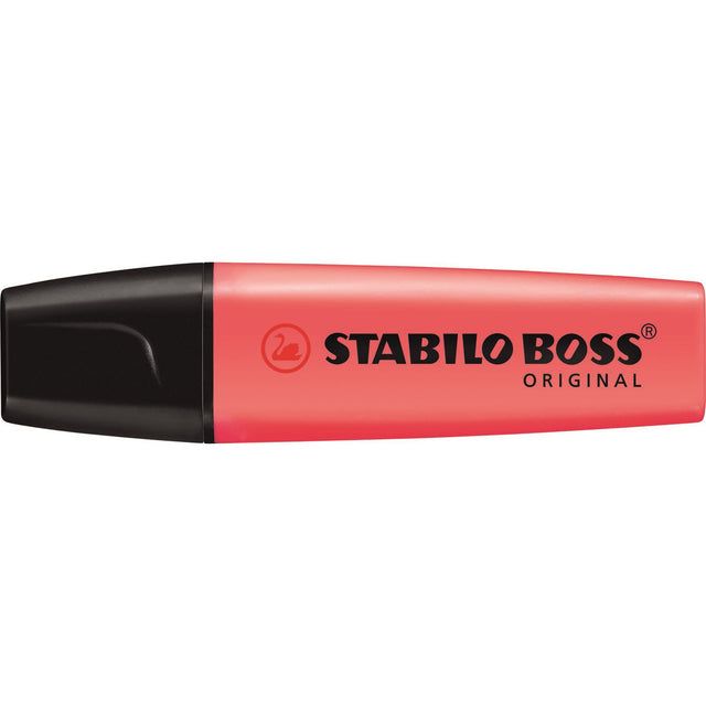 Stabilo Boss Highlighter Red Box 10: pack of 10 vibrant highlighters with chisel tips and water-based ink for effective highlighting.