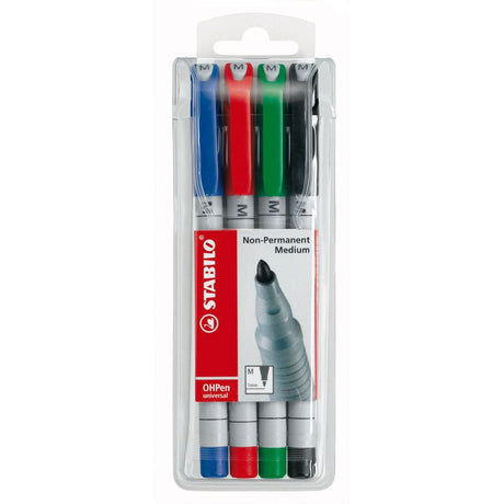 Stabilo Ohpen Universal Pen for overhead projectors, featuring vibrant ink, ergonomic grip, and a 3-day cap-off time.