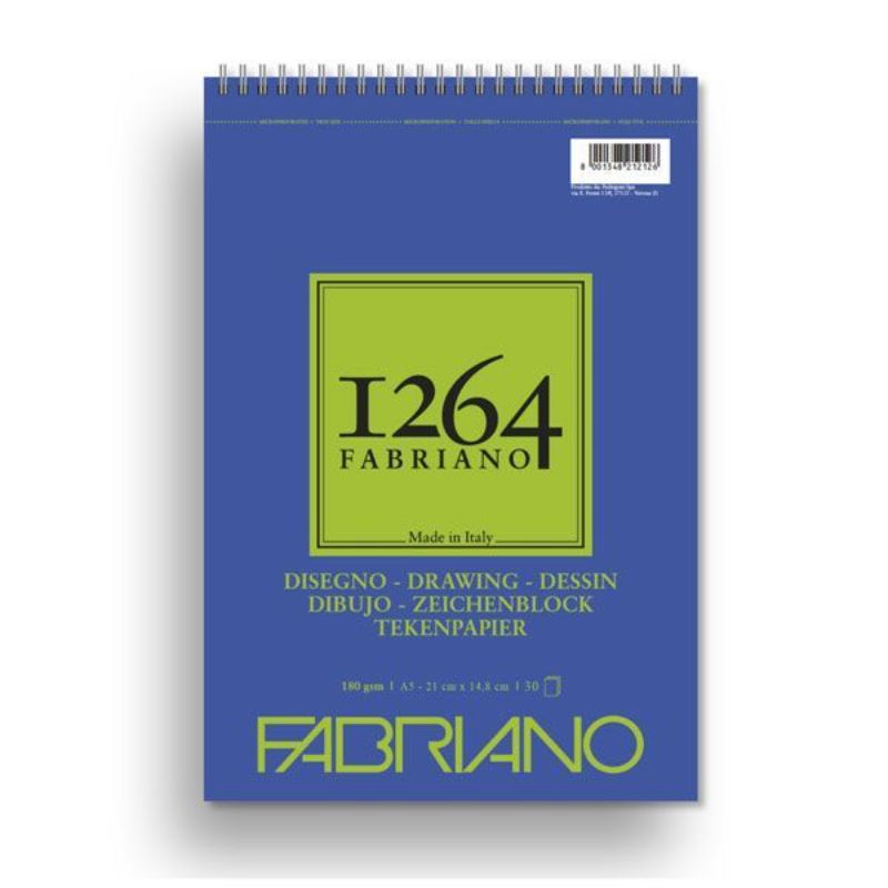 A4 Fabriano 1264 Drawing Pad with 50 sheets of 180gsm medium-textured paper, ideal for various drawing techniques.