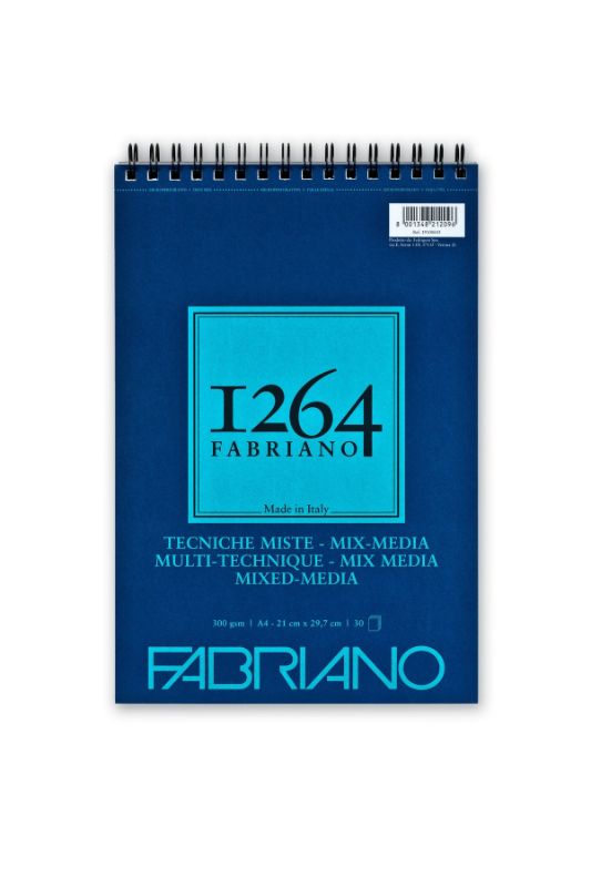 A5 spiral-bound Fabriano 1264 Mixed Media Pad with 15 sheets of 300gsm textured paper for versatile art techniques.