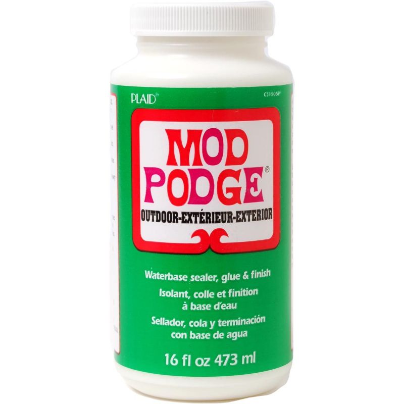 Mod Podge Outdoor 8oz is a weather-resistant decoupage glue for outdoor crafts, providing a clear satin finish and quick-drying formula.