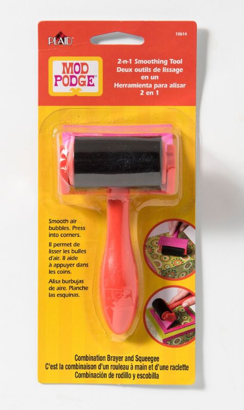 Mod Podge 2-in-1 Smoothing Tool features an ergonomic handle, brayer, and squeegee for seamless decoupage application.