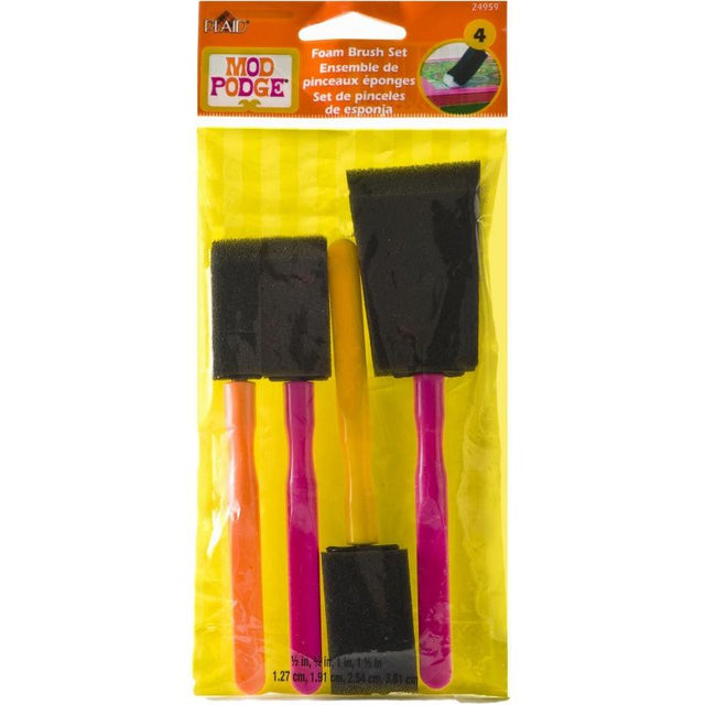 Mod Podge Foam Brush Set of 4 featuring durable foam applicators and colorful handles for easy decoupage application.