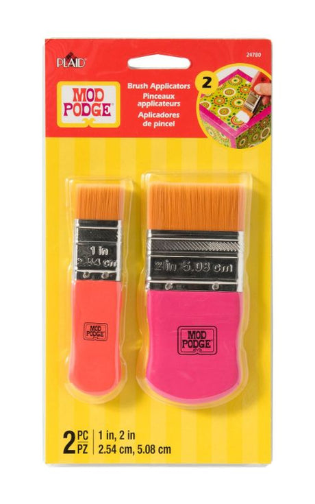 Mod Podge Applicator Brushes Set of 2 featuring 1-inch and 2-inch brushes for precise application in crafting projects.