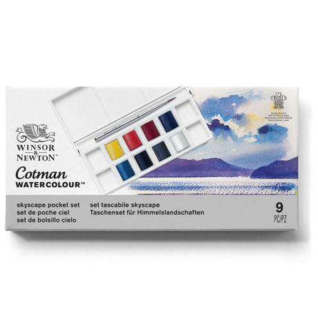 WINSOR & NEWTON Cotman Pocket Set with 8 vibrant watercolors and travel brush, perfect for on-the-go artistic adventures.