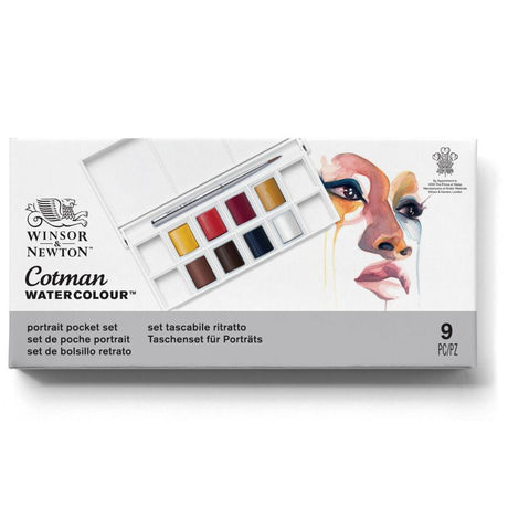 WINSOR & NEWTON Cotman Watercolour Pocket Set for Landscape, featuring 8 high-quality pigments and a travel brush.