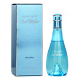 Davidoff Cool Water Eau De Toilette Spray in a 100ml bottle, showcasing a refreshing floral aquatic scent for modern women.