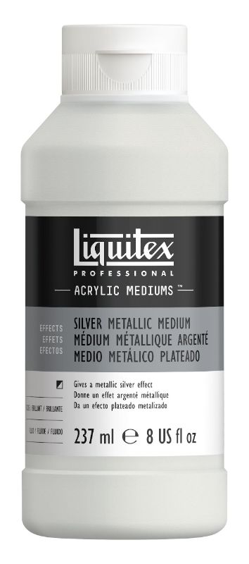 Liquitex Metallic Medium Gold 237ml bottle for adding metallic gold effects to acrylic paints and enhancing artwork.