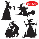 Set of 4 Beistle Witch Silhouettes, 22cm to 32cm, perfect for Halloween decor and spooky celebrations indoors or outdoors.