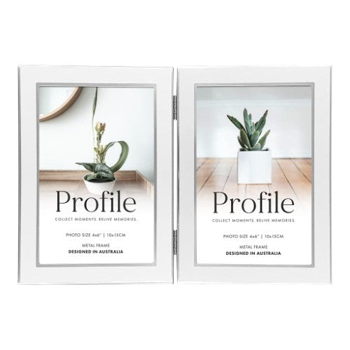 Profile - Eternal Hinged Double White Metal Photo Frame - 4x6in (10x15cm) (2)V