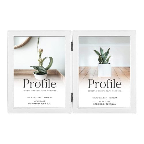 Profile - Eternal Hinged Double White Metal Photo Frame - 4x6in (10x15cm) (2)V