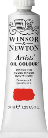 Vibrant 37ml tube of Winsor & Newton Light Red oil paint, known for high pigmentation and buttery consistency for artists.