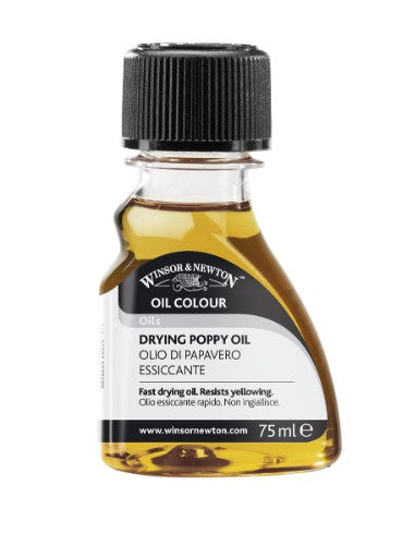 75ml bottle of Winsor & Newton Drying Poppy Oil for fast drying, enhancing gloss and transparency, ideal for pale colors.