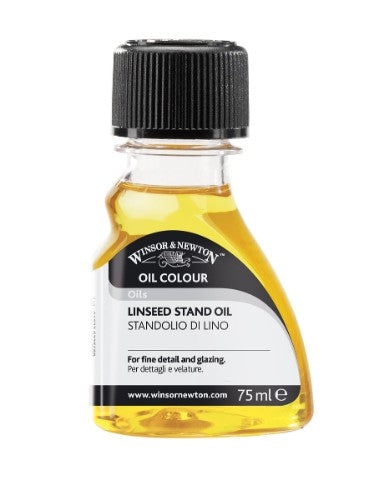 75ml bottle of Winsor & Newton Stand Linseed Oil, a premium medium for enhancing oil paintings with a smooth, durable finish.