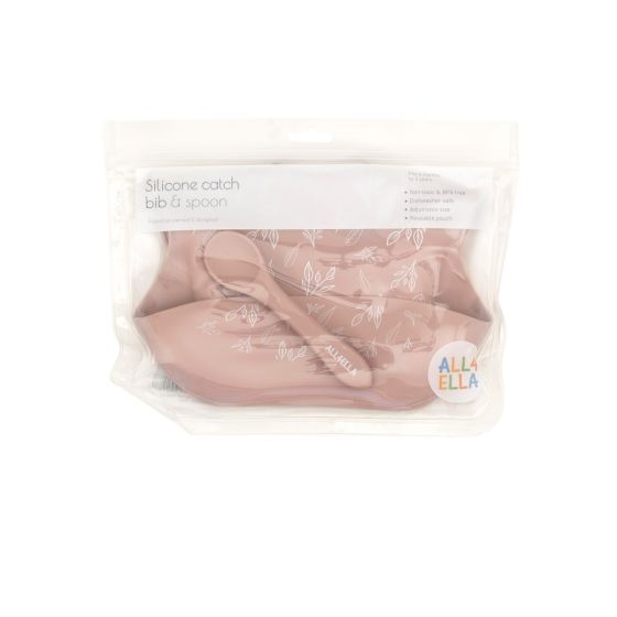 Silicone Bib With Spoon - Dusty Pink - All4Ella