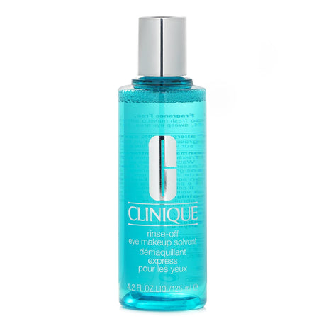 Clinique Rinse Off Eye Makeup Solvent, 125ml: Gentle formula easily removes stubborn eye makeup, leaving skin soft and clean.