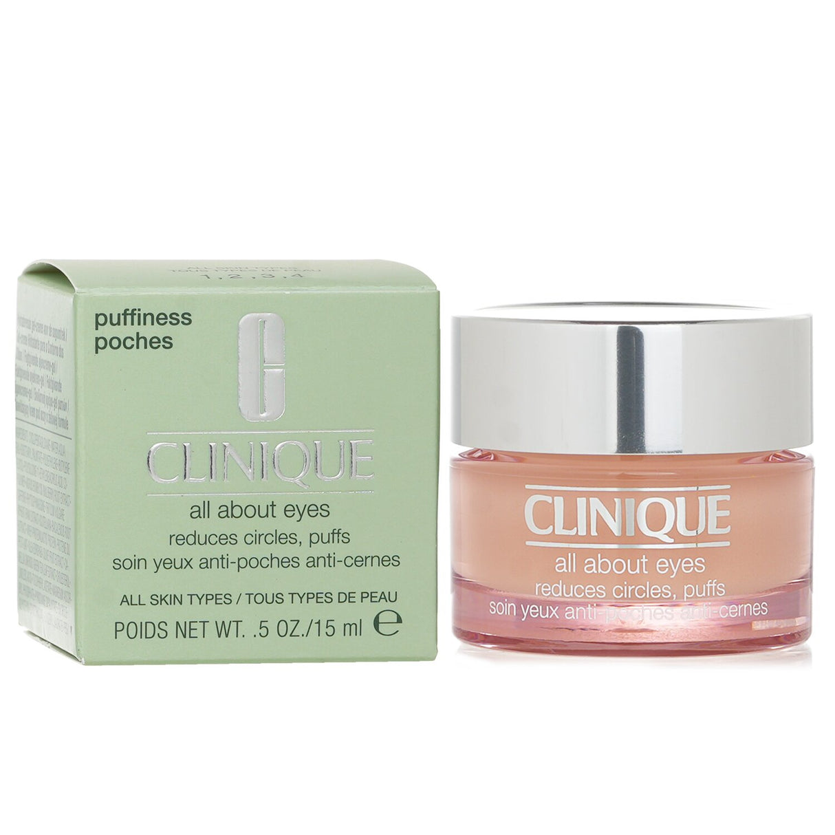 Lightweight cream-gel eye treatment for dark circles and puffiness, suitable for all skin types, 15ml size.