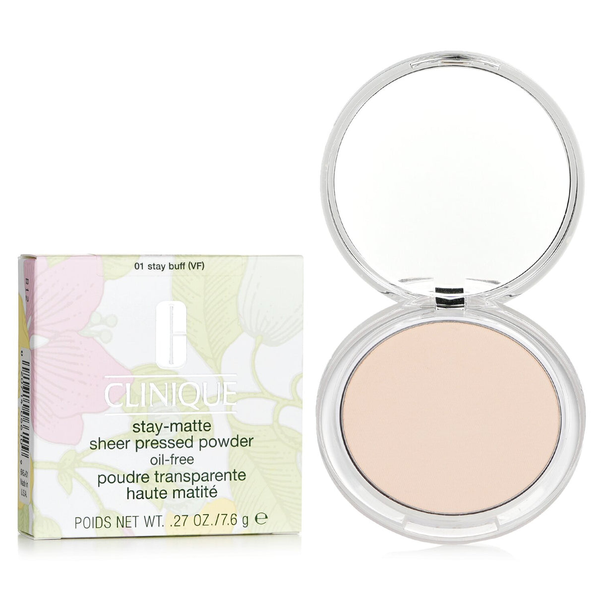 Clinique Stay Matte Powder in No. 01 Stay Buff, an oil-free foundation for a flawless, shine-free complexion.