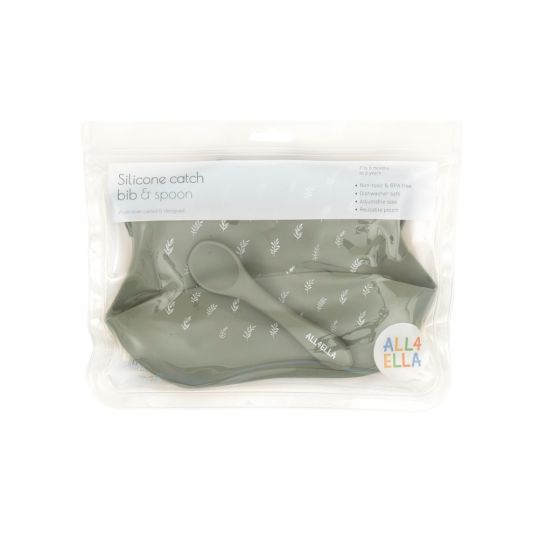 Silicone Bib With Spoon - Olive - All4Ella