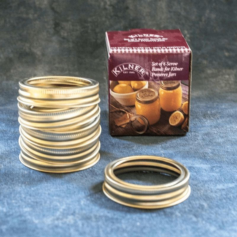 Set of 6 durable Kilner screw bands for preserve jars, ensuring airtight seals for home canning and sustainability.