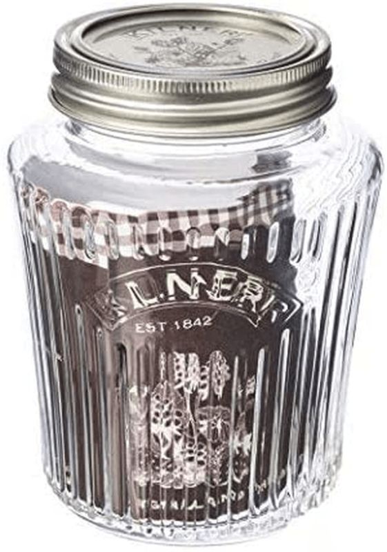 Kilner Vintage Preserve Jar: elegant 500ml clear glass jar with vintage embossing and a reliable vacuum seal lid for preserving.